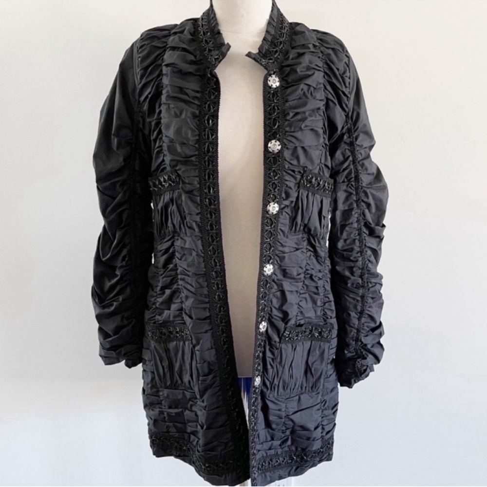 Johnny Was Pete & Greta Black Victorian Long Ruched Jacket 
size medium